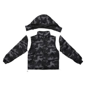 MELOVÉ 4‑in‑1 Black Camo Puffer Jacket